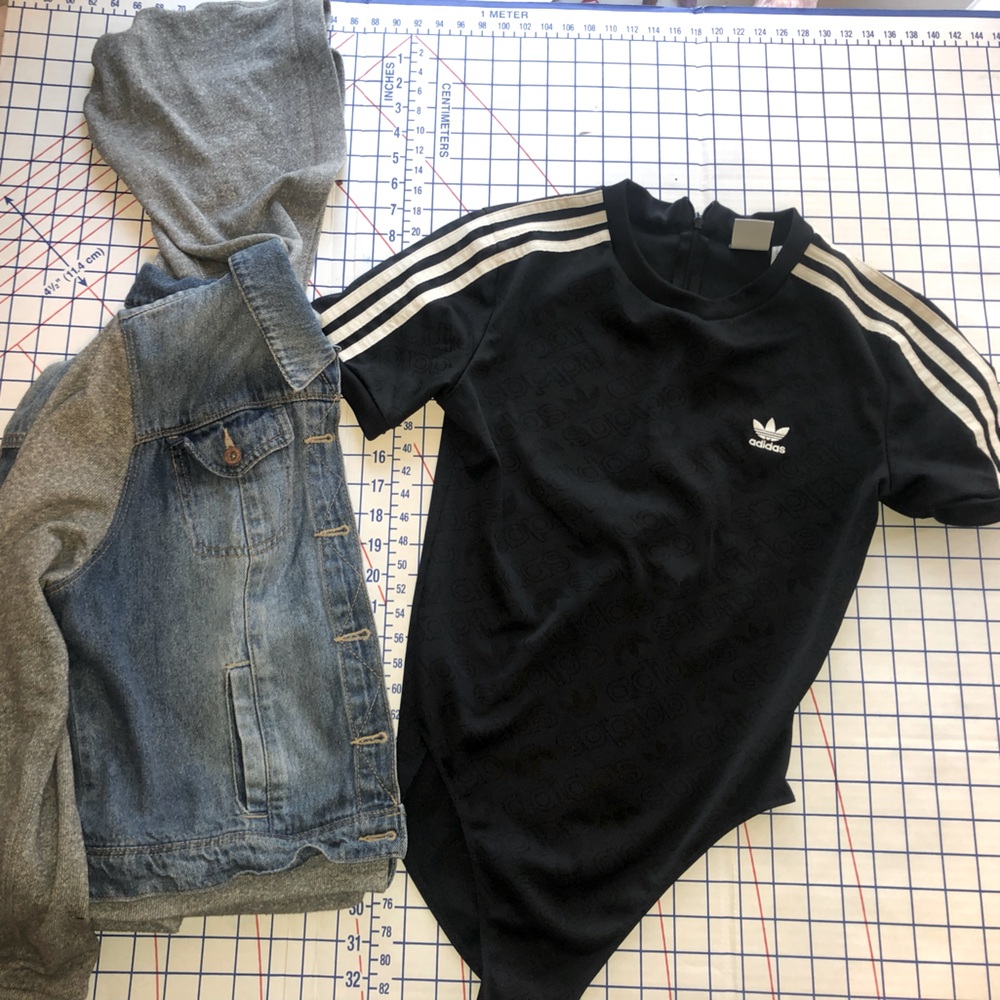 Adidas Black Bodysuit & cute denim jacket